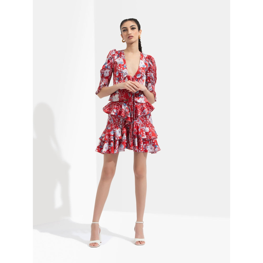 MANDIRA WIRK Ajisia Front Tie Up Top with Smocking Cuff Detail Paired with Skirt (Set of 2)