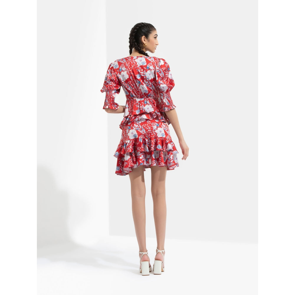 MANDIRA WIRK Ajisia Front Tie Up Top with Smocking Cuff Detail Paired with Skirt (Set of 2)