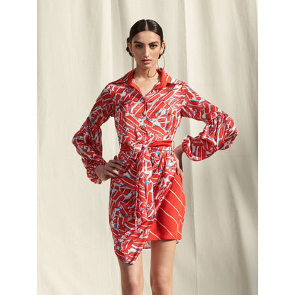 MANDIRA WIRK Drape Short Dress Red