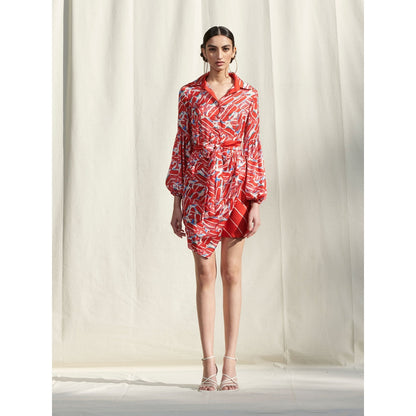 MANDIRA WIRK Drape Short Dress Red