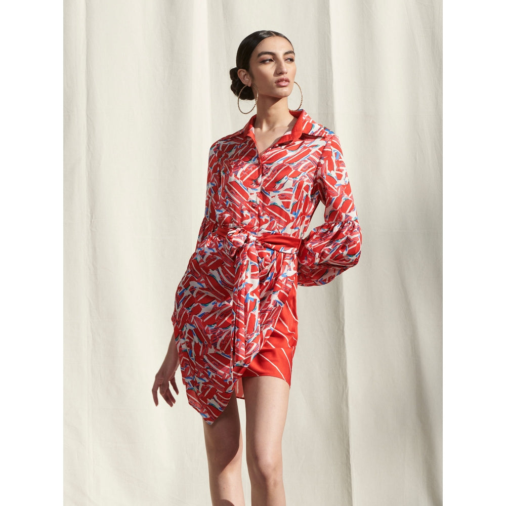 MANDIRA WIRK Drape Short Dress Red