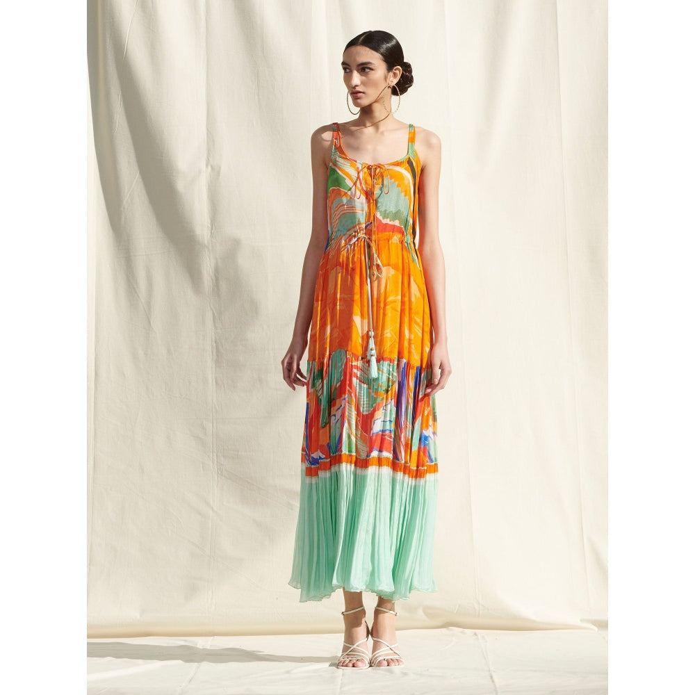 MANDIRA WIRK Crinkled Chiffon Dress Yellow