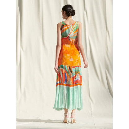 MANDIRA WIRK Crinkled Chiffon Dress Yellow