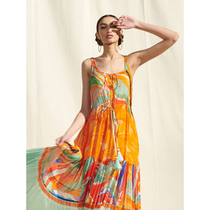 MANDIRA WIRK Crinkled Chiffon Dress Yellow