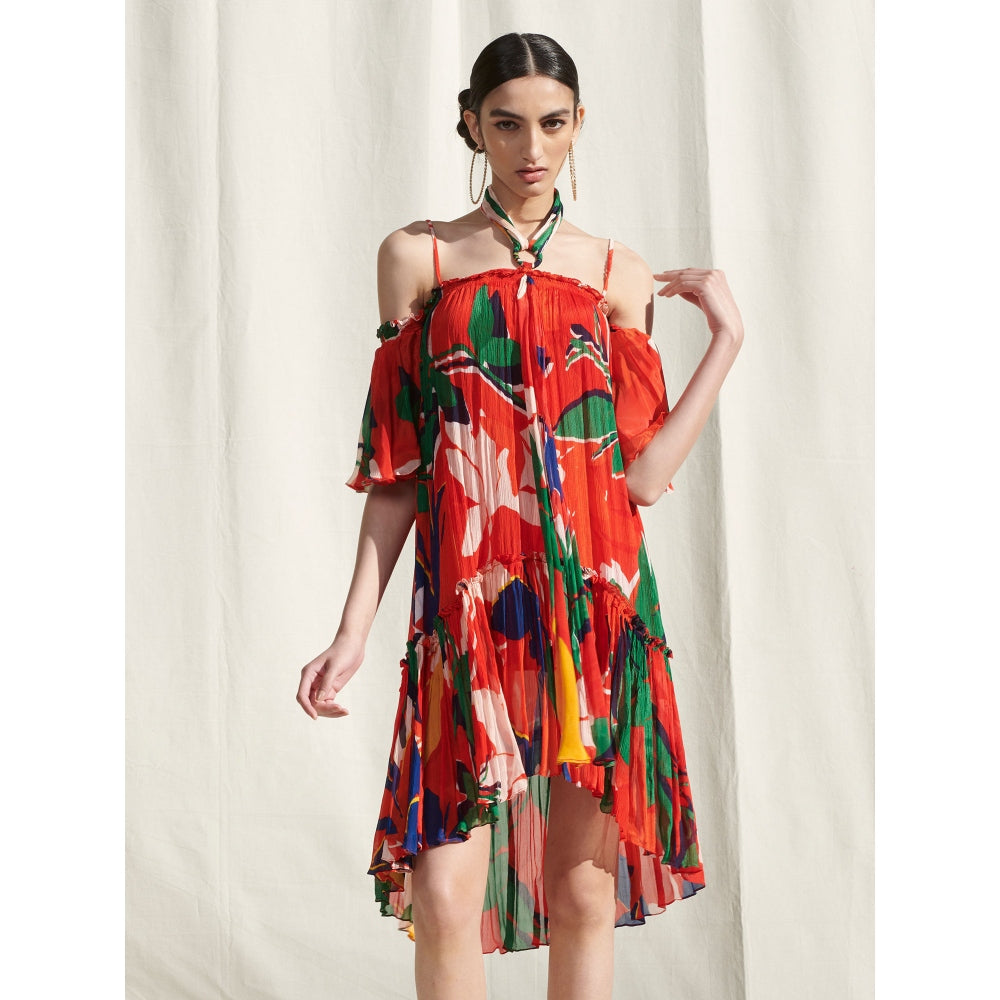 MANDIRA WIRK Red Printed Halter Dress Red