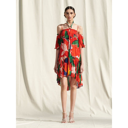 MANDIRA WIRK Red Printed Halter Dress Red