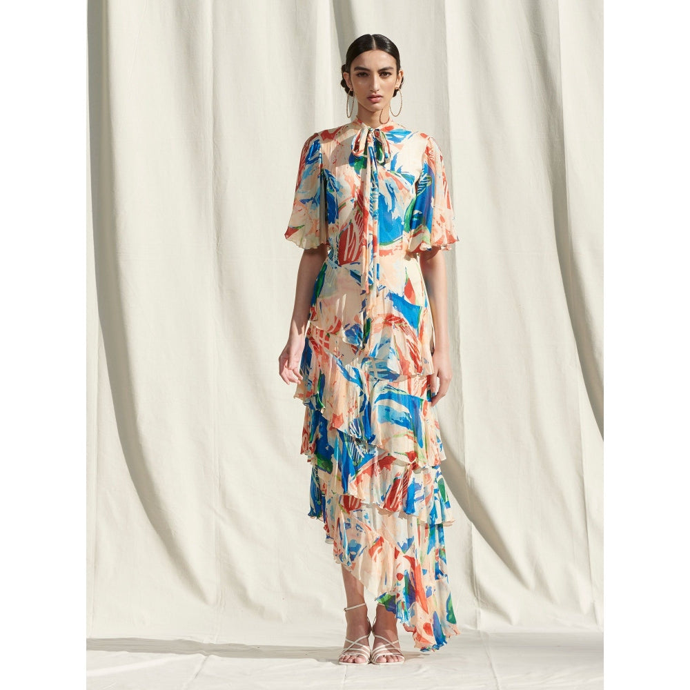 MANDIRA WIRK Asymmetrical Tier Dress Multi-Color