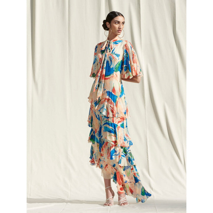MANDIRA WIRK Asymmetrical Tier Dress Multi-Color