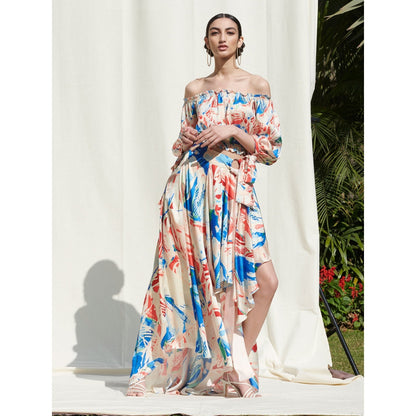 MANDIRA WIRK Drape Skirt Paired with An Off Shoulder Crop Top Multi-Color (Set of 2)