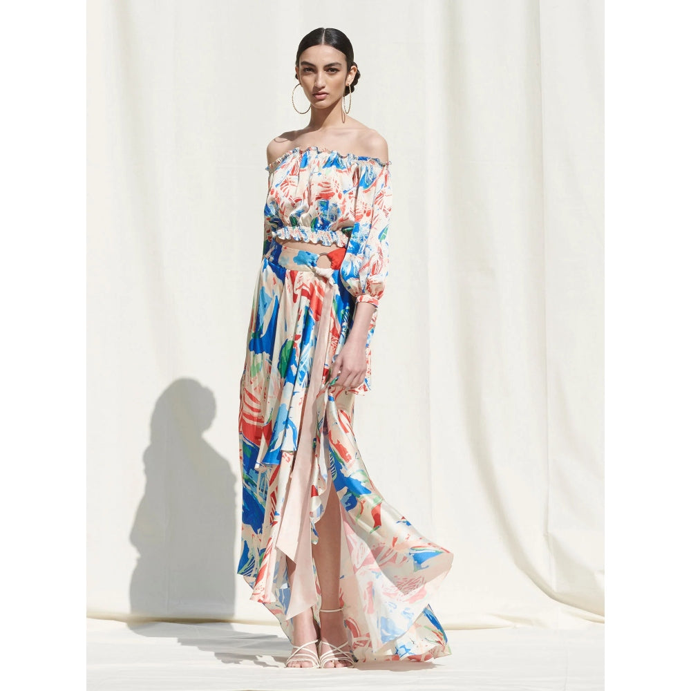 MANDIRA WIRK Drape Skirt Paired with An Off Shoulder Crop Top Multi-Color (Set of 2)