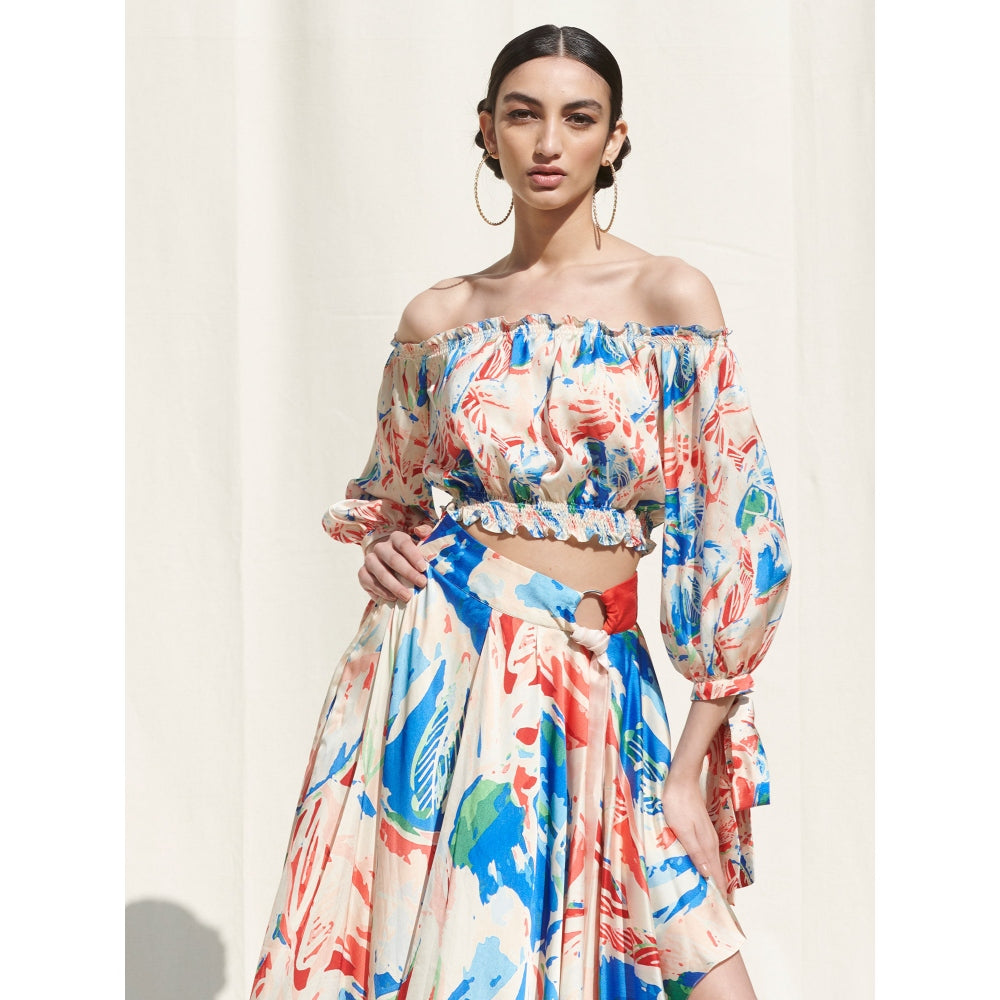 MANDIRA WIRK Drape Skirt Paired with An Off Shoulder Crop Top Multi-Color (Set of 2)