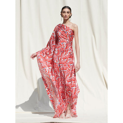 MANDIRA WIRK One Shoulder Drape Kaftan Style Maxi Dress Pink