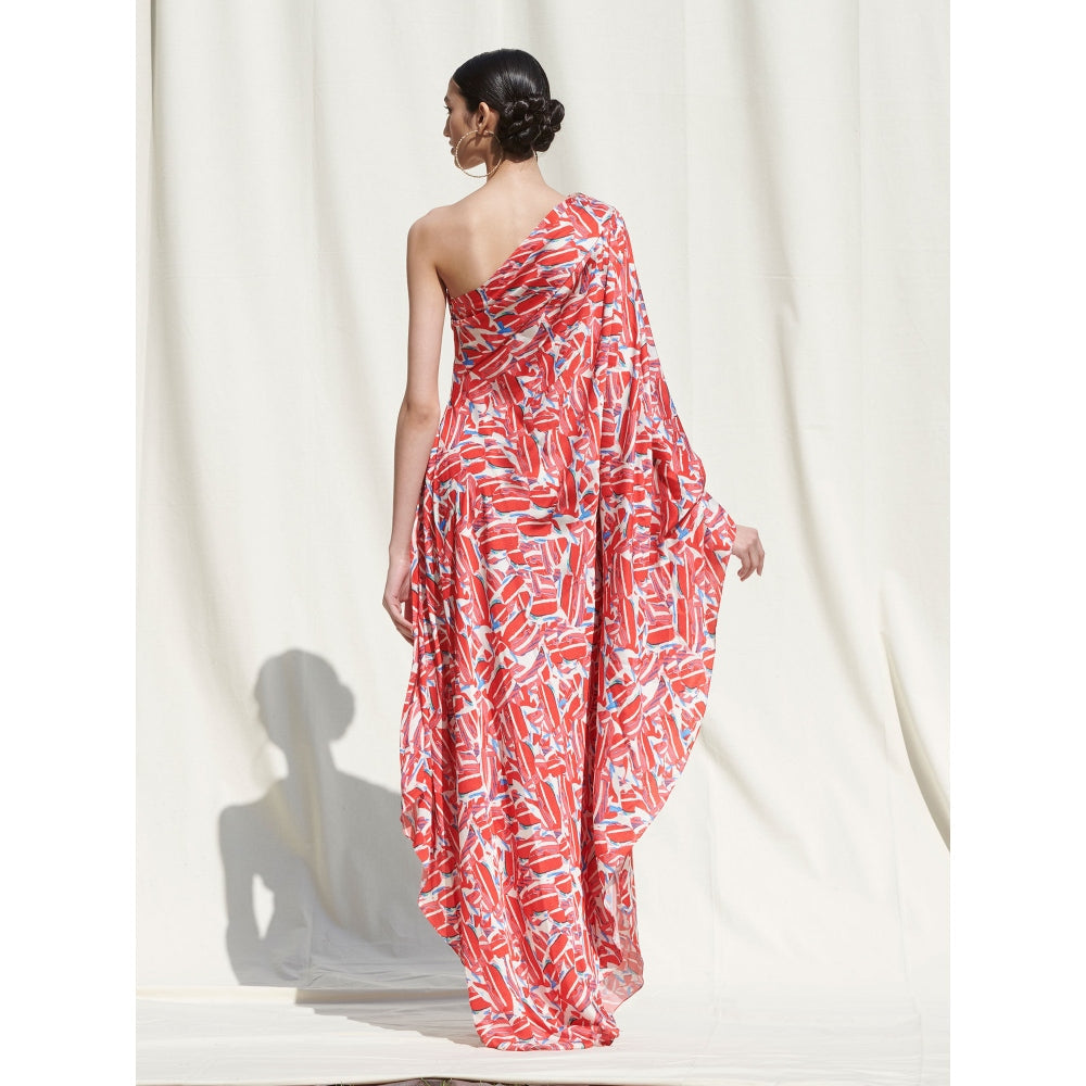 MANDIRA WIRK One Shoulder Drape Kaftan Style Maxi Dress Pink