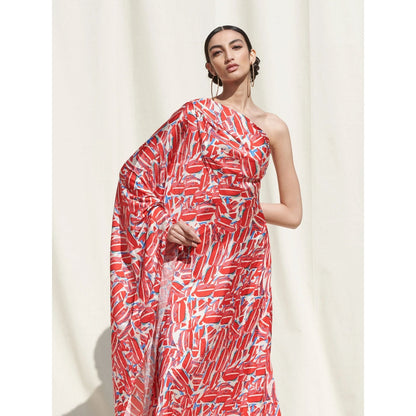 MANDIRA WIRK One Shoulder Drape Kaftan Style Maxi Dress Pink