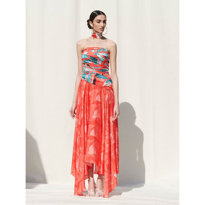 MANDIRA WIRK Draped Off Shoulder Dress Red