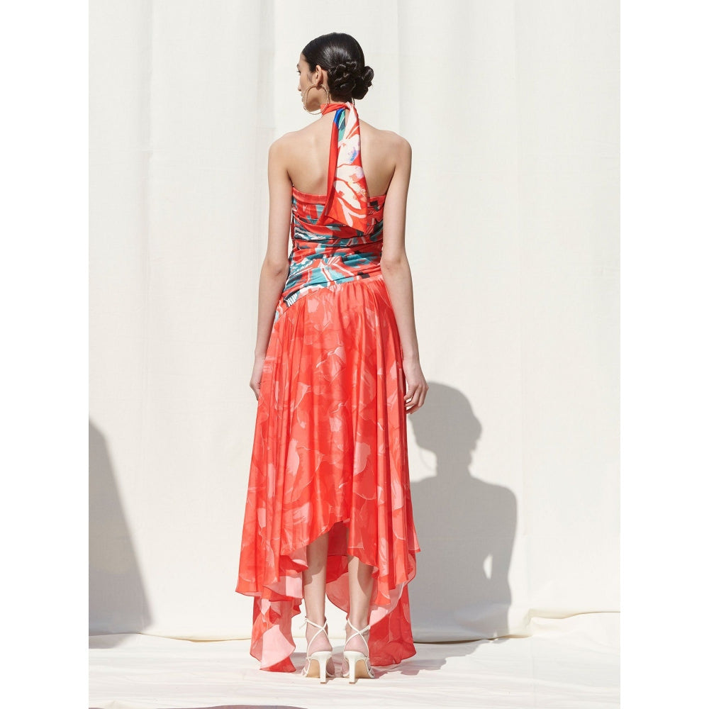 MANDIRA WIRK Draped Off Shoulder Dress Red