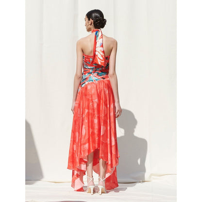 MANDIRA WIRK Draped Off Shoulder Dress Red