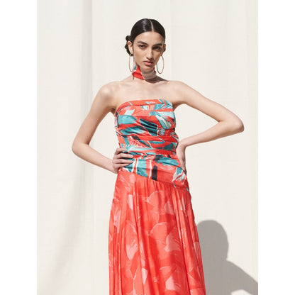 MANDIRA WIRK Draped Off Shoulder Dress Red