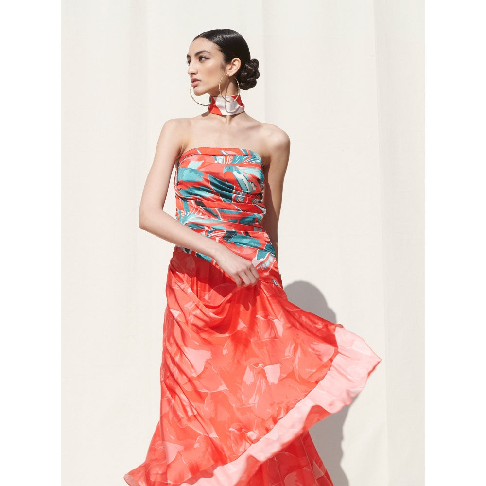 MANDIRA WIRK Draped Off Shoulder Dress Red