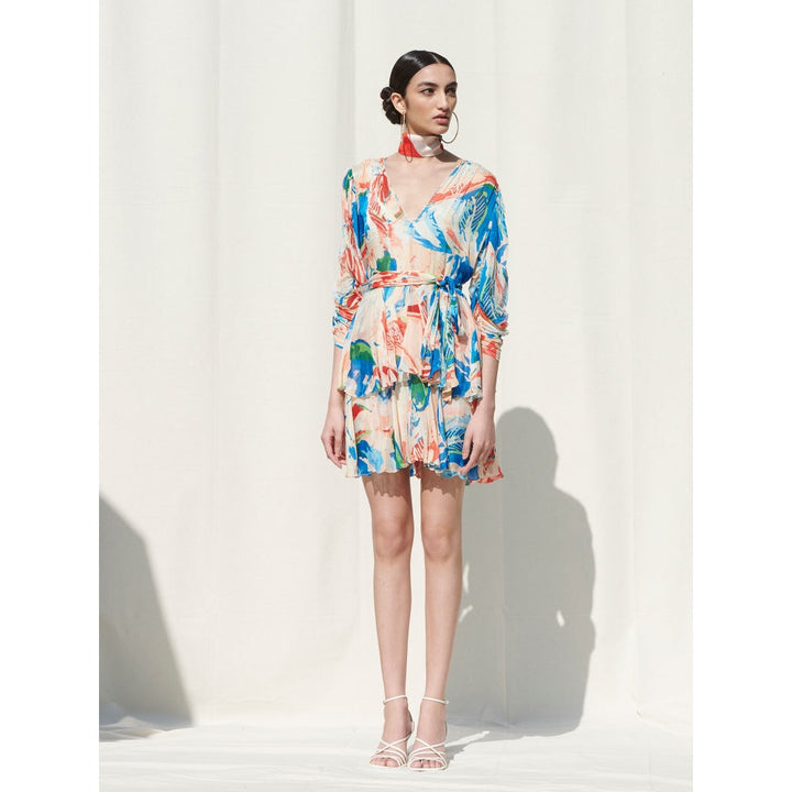 MANDIRA WIRK Short Tiered Dress withSlip Multi-Color (Set of 2)