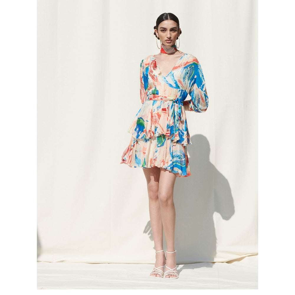 MANDIRA WIRK Short Tiered Dress withSlip Multi-Color (Set of 2)