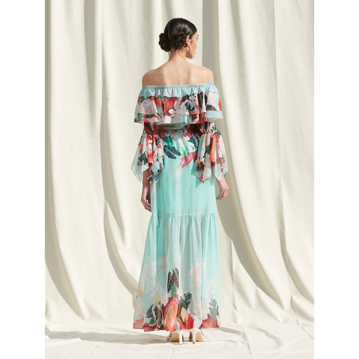 MANDIRA WIRK Off Shoulder Smocking Dress with Handkerchief Sleeves Multi-Color