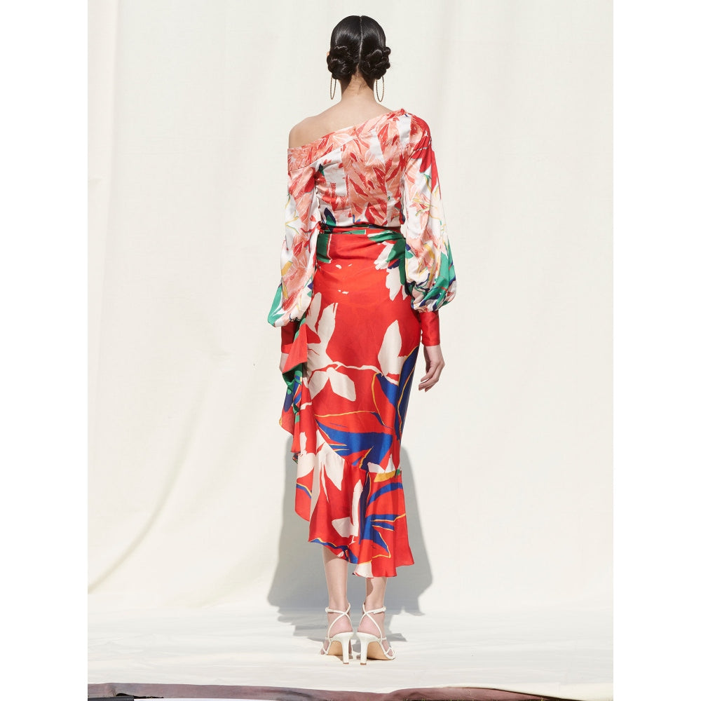 MANDIRA WIRK Panelled Top withWrap Around Skirt Multi-Color (Set of 2)