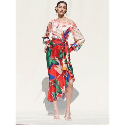 MANDIRA WIRK Panelled Top withWrap Around Skirt Multi-Color (Set of 2)