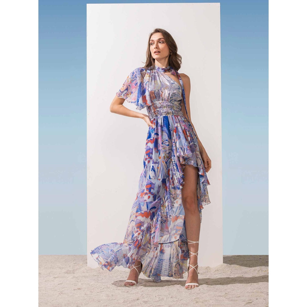 MANDIRA WIRK Asymmetric Waterfall Bottom Dress