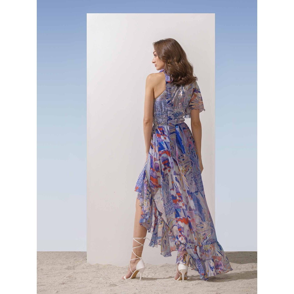 MANDIRA WIRK Asymmetric Waterfall Bottom Dress