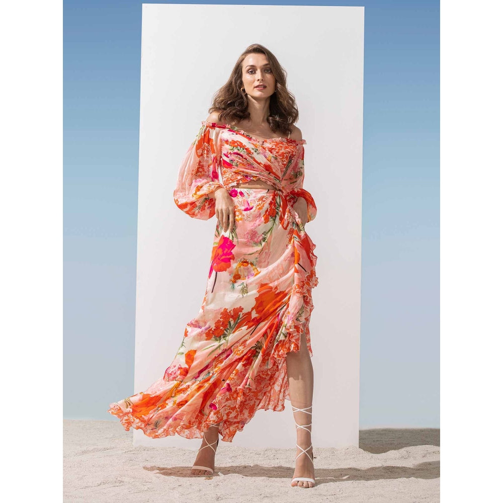 MANDIRA WIRK Double Layered Frills Floral Dress