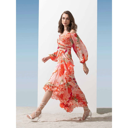 MANDIRA WIRK Double Layered Frills Floral Dress