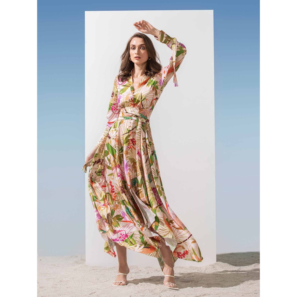 MANDIRA WIRK Asymmetric Dress with Cuff Tie Up