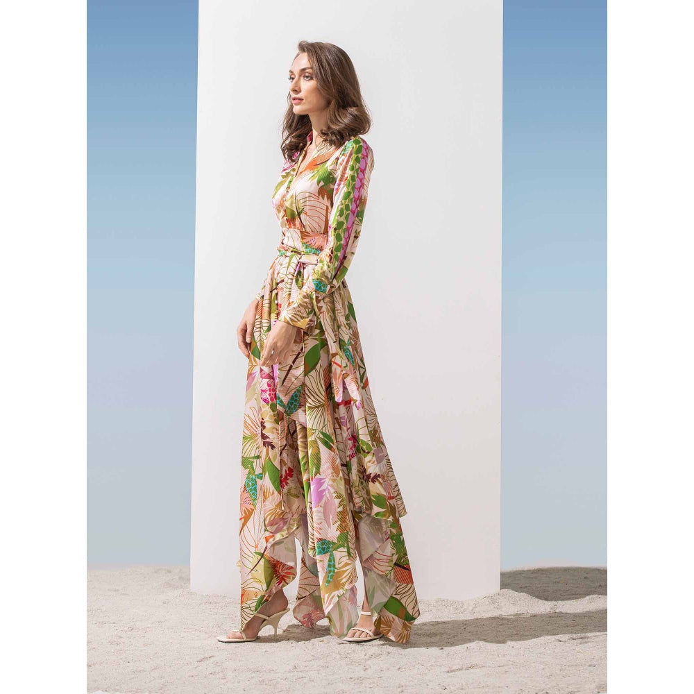 MANDIRA WIRK Asymmetric Dress with Cuff Tie Up