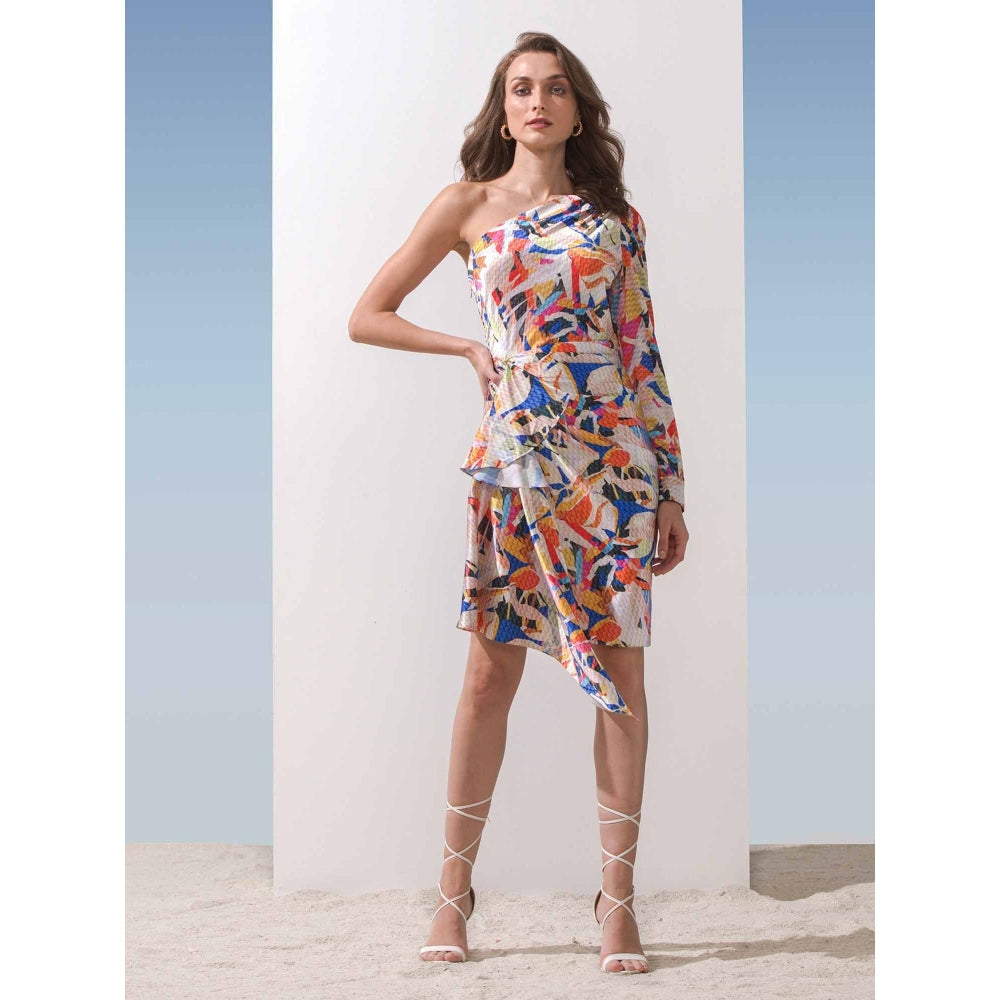 MANDIRA WIRK Geometric Printed One Shoulder Dress