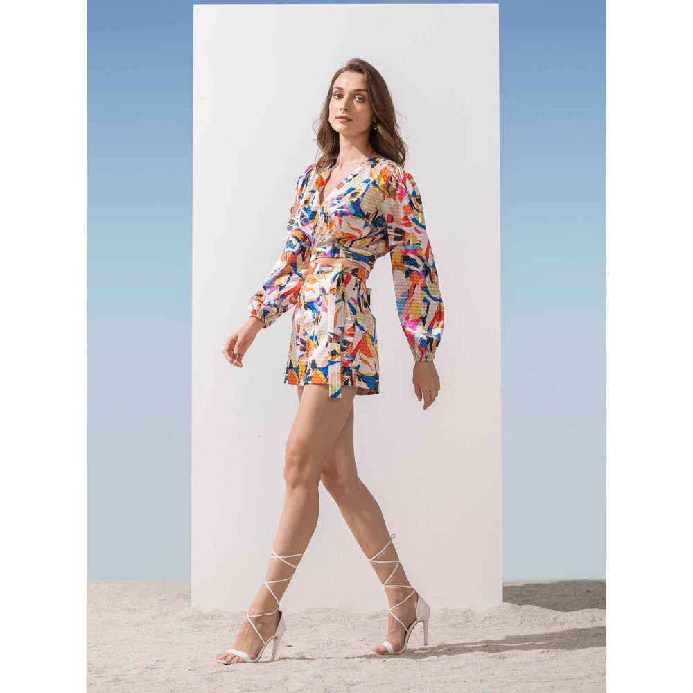 MANDIRA WIRK Geometric Wrap Top & Printed Shorts (Set of 2)
