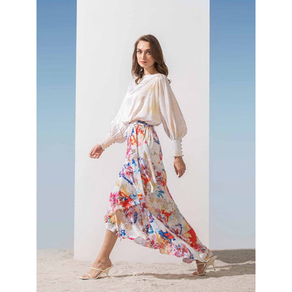 MANDIRA WIRK Boatneck Asymmetric Overlap Dress with Belt