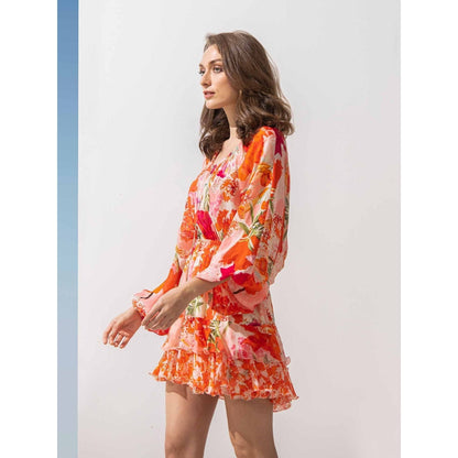 MANDIRA WIRK Printed Layered Dress with Batwing Sleeves