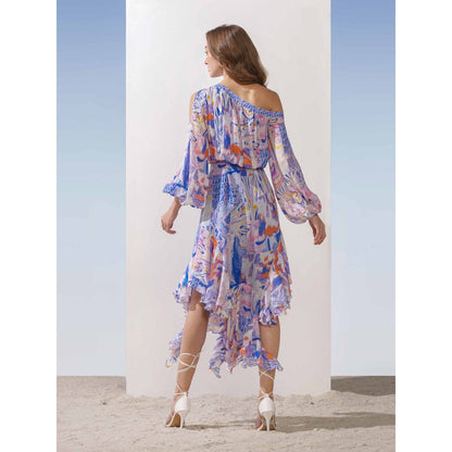 MANDIRA WIRK Off Shoulder Dress with Asymmetric Hem