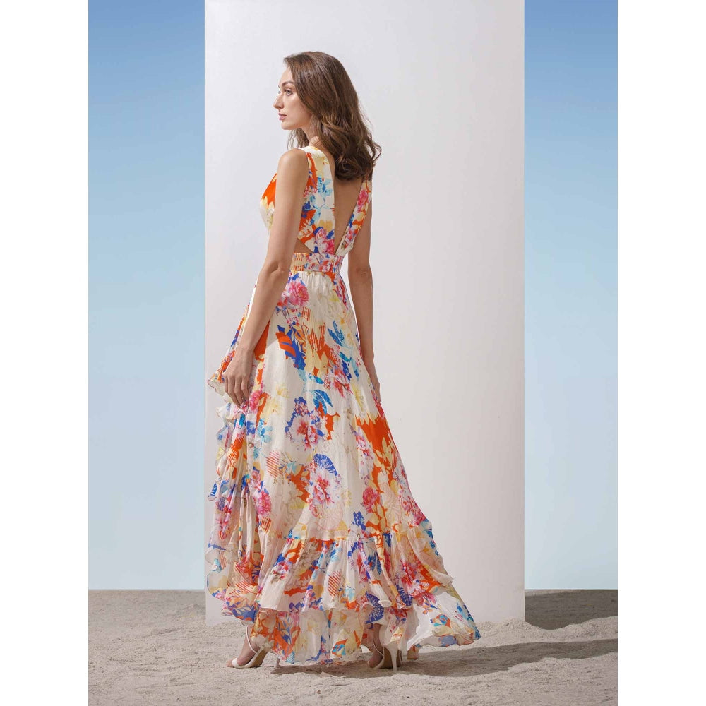 MANDIRA WIRK Overlapped Printed Neckline Dress