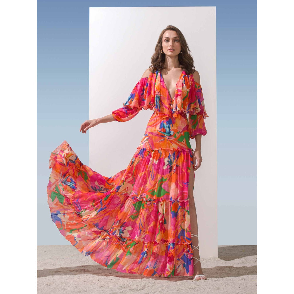 MANDIRA WIRK Butterfly Yoke Dress with Tiered Bottom