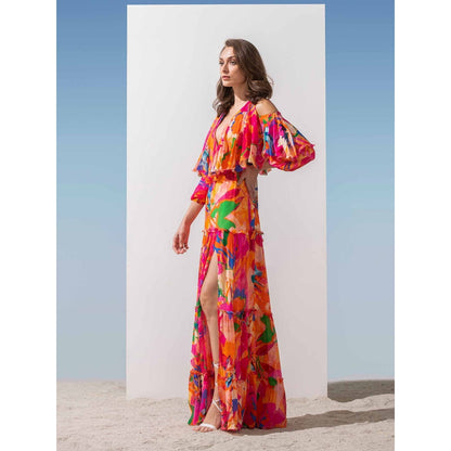 MANDIRA WIRK Butterfly Yoke Dress with Tiered Bottom