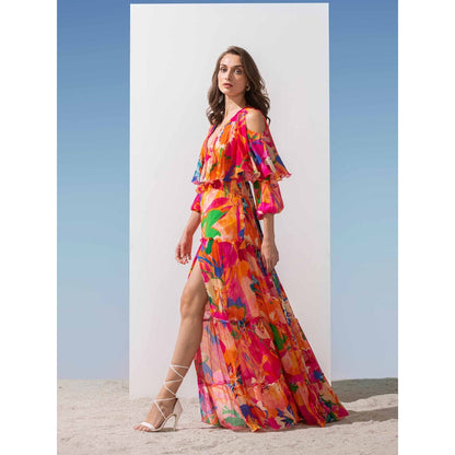 MANDIRA WIRK Butterfly Yoke Dress with Tiered Bottom