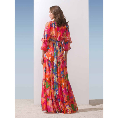 MANDIRA WIRK Butterfly Yoke Dress with Tiered Bottom