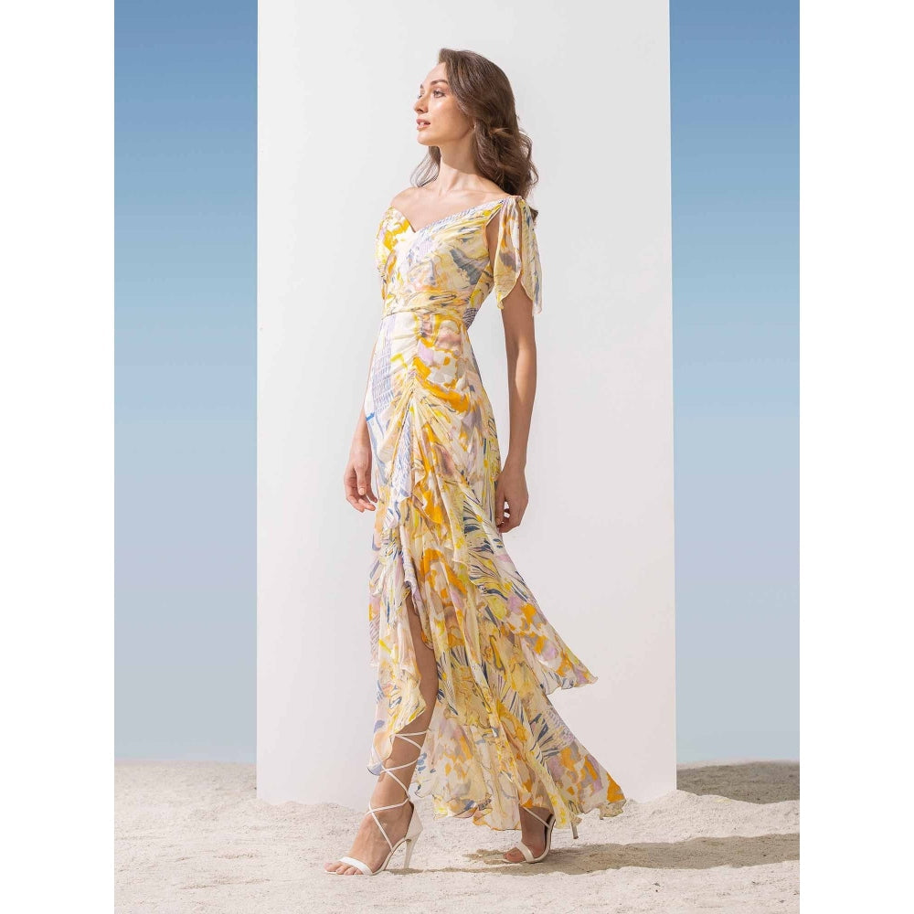 MANDIRA WIRK Off Shoulder Layered Dress with Tie-Ups