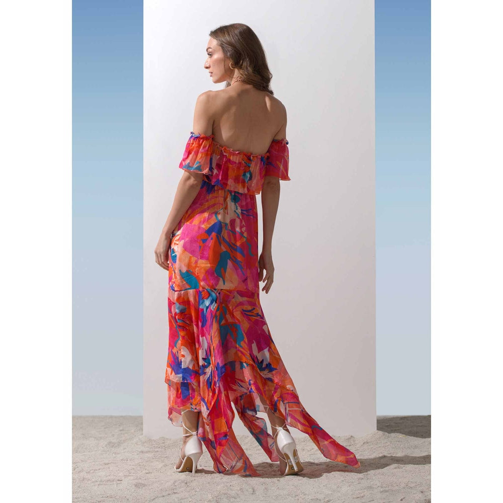 MANDIRA WIRK Printed Asymmetric Halter Neck Dress