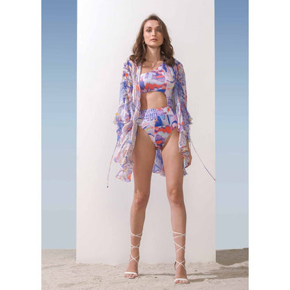 MANDIRA WIRK Spandex Marble Bodysuit & Overlayer (Set of 2)