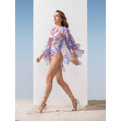 MANDIRA WIRK Spandex Marble Bodysuit & Overlayer (Set of 2)