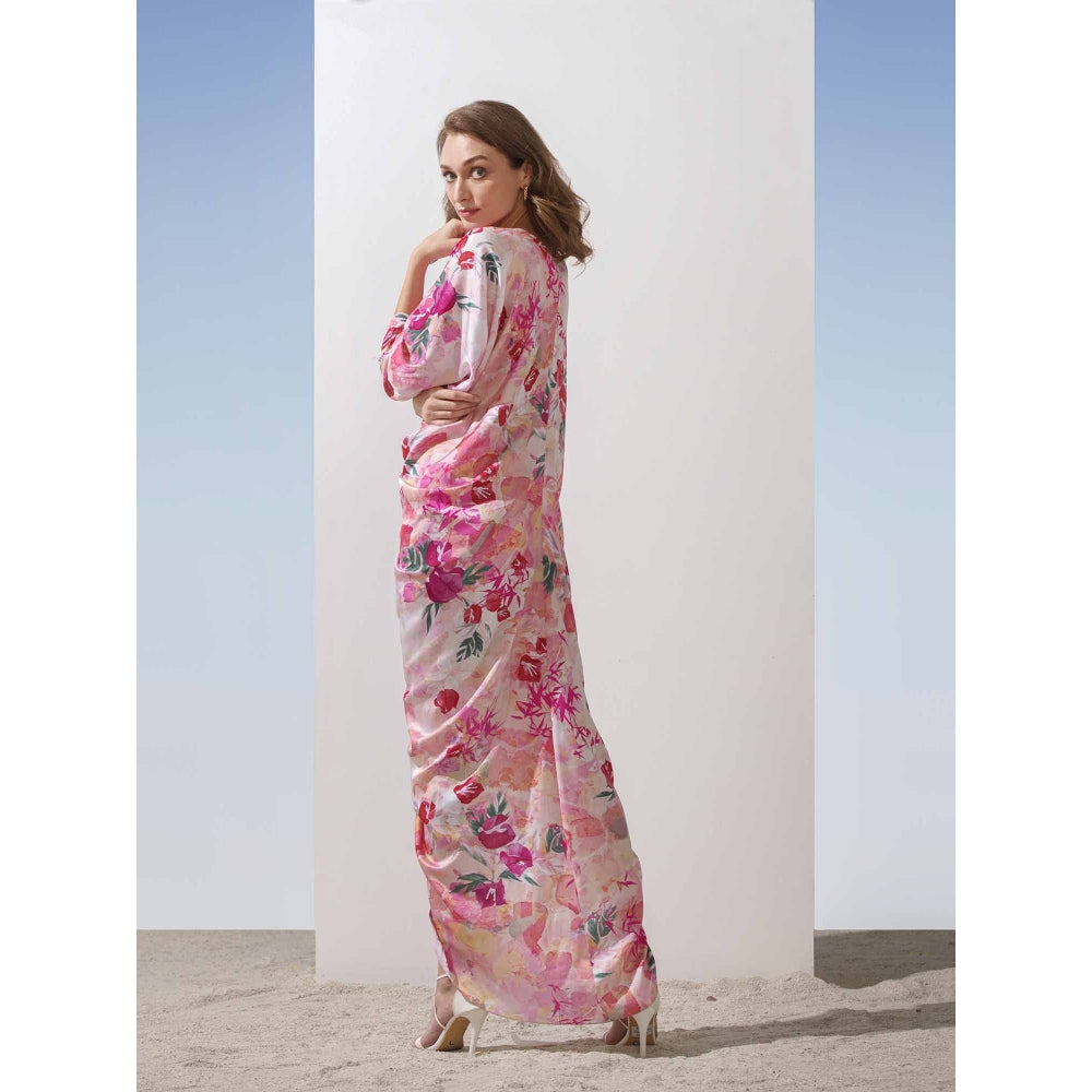MANDIRA WIRK Pastel Printed Ruched Kaftan Dress