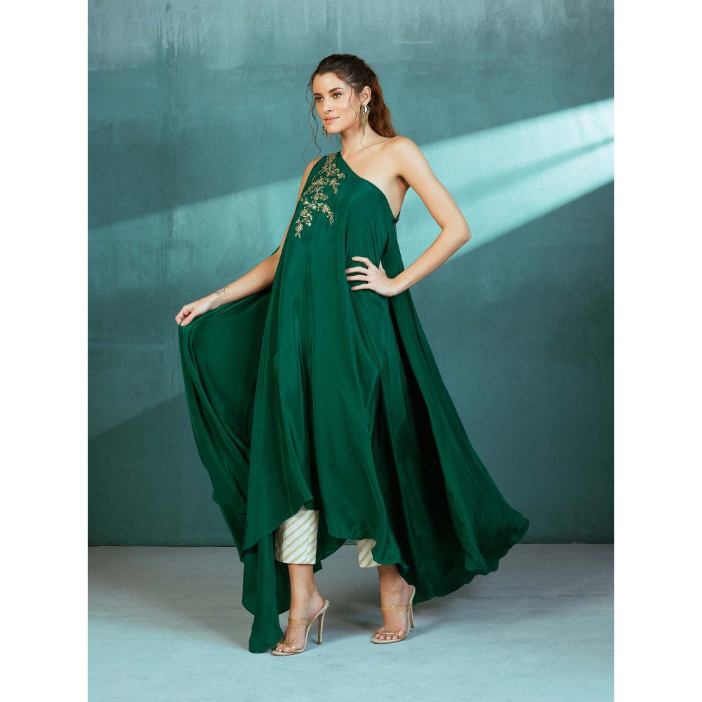 MANDIRA WIRK Emerald Green Cape Kaftan (Set of 2)